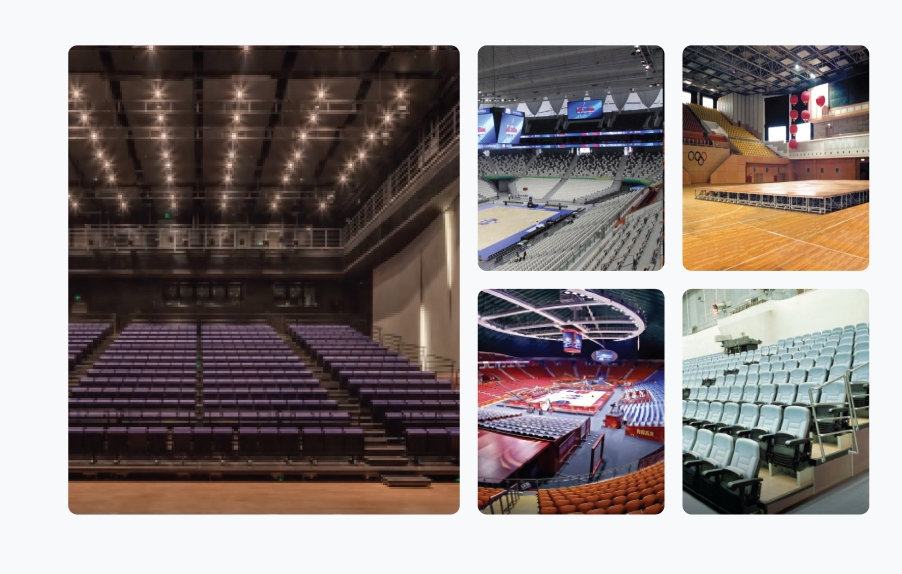Retractable telescopic stadium grandstands and stage solutions